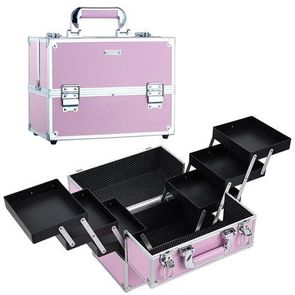 Makeup Train Case Makeup Case 11.8 Inch Large Cosmetic Box Organizer Travel Storage Professional Make Up Train Carrying Case with 6 Trays Locking Hard Vanity Storage Black