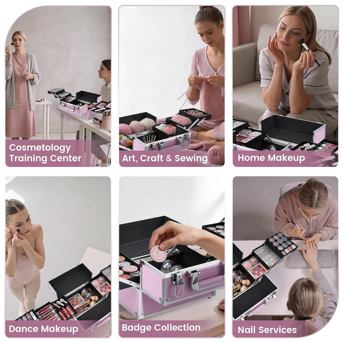 Makeup Train Case Makeup Case 11.8 Inch Large Cosmetic Box Organizer Travel Storage Professional Make Up Train Carrying Case with 6 Trays Locking Hard Vanity Storage Black