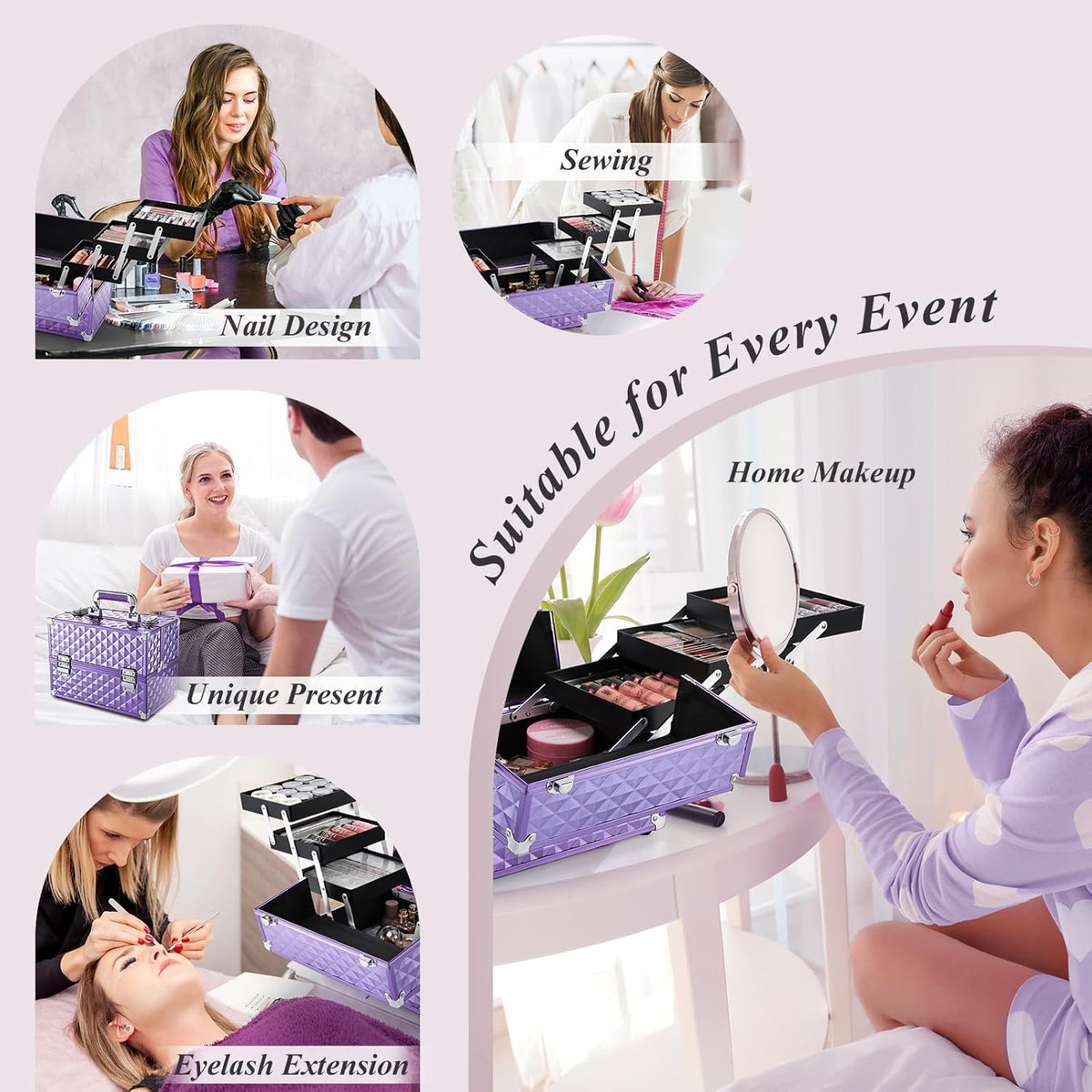 Makeup Train Case Makeup Case 11.8 Inch Large Cosmetic Box Organizer Travel Storage Professional Make Up Train Carrying Case with 6 Trays Locking Hard Vanity Storage Black