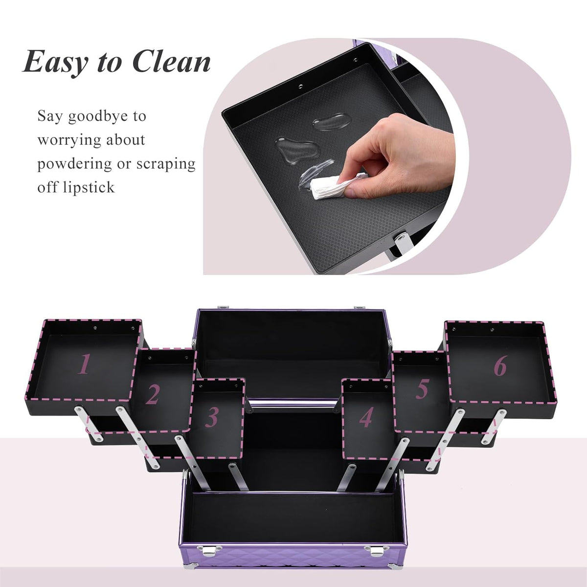 Makeup Train Case Makeup Case 11.8 Inch Large Cosmetic Box Organizer Travel Storage Professional Make Up Train Carrying Case with 6 Trays Locking Hard Vanity Storage Black