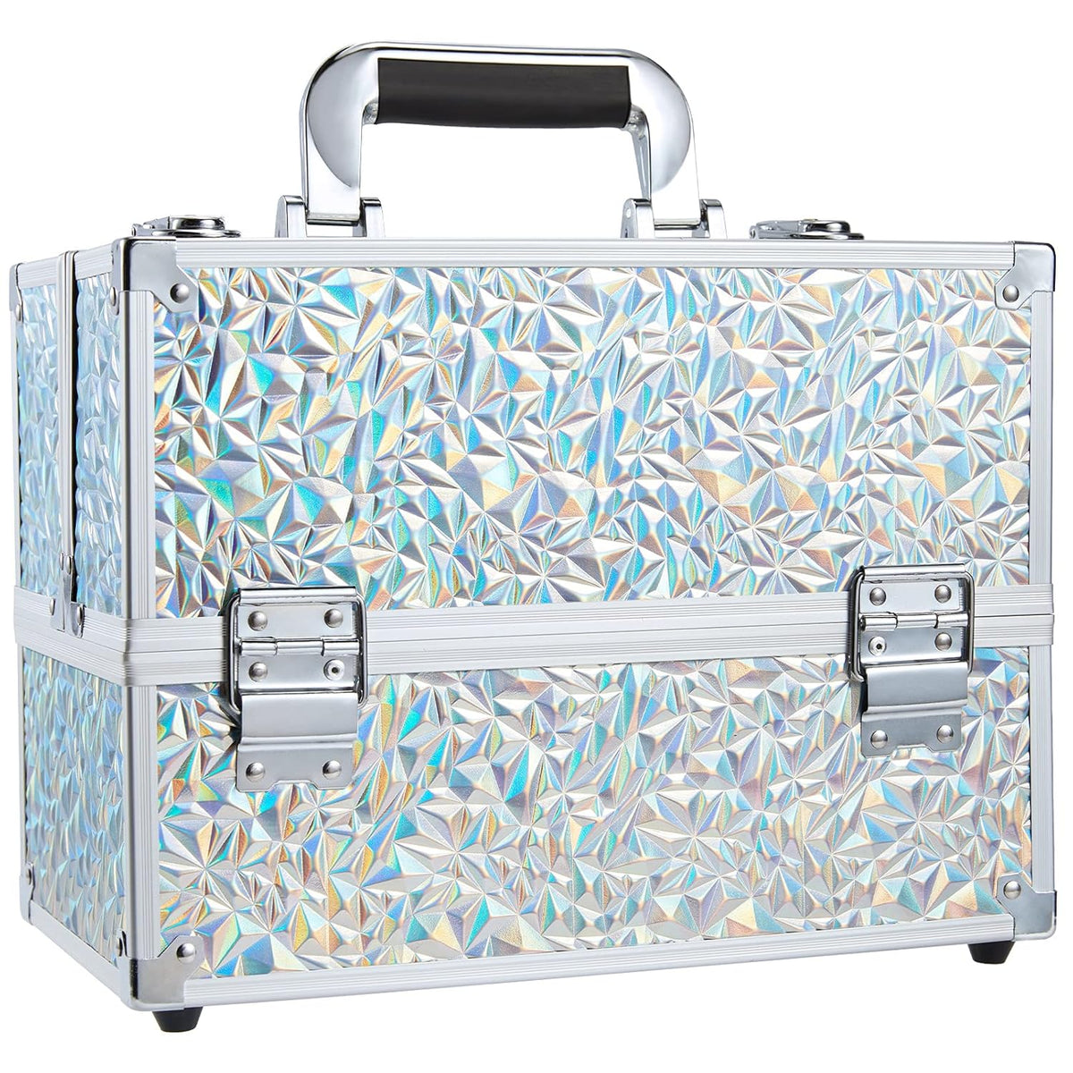 Makeup Train Case Makeup Case 11.8 Inch Large Cosmetic Box Organizer Travel Storage Professional Make Up Train Carrying Case with 6 Trays Locking Hard Vanity Storage Black