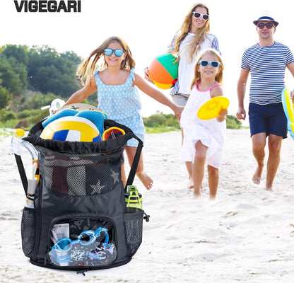 Mesh Drawstring Backpack with Shoe Compartment, Sandproof Beach Swim Bag with Wet Pocket, Pool Gym Shower Bag for Travel Summer Camp