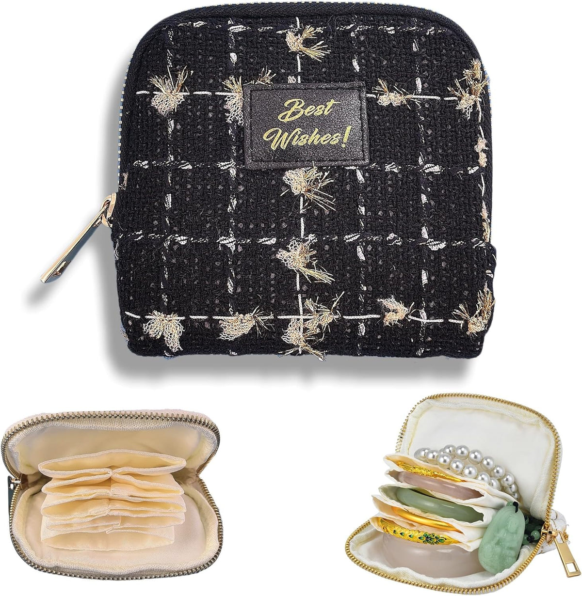 Jewelry Organizer Case, Small Travel Velvet Pouch, Portable (Olive Green) | Soft Velvet Jewelry Case, 6 Individual Pockets, Anti Tangling, Anti Scratching, Gift Box Packaging, Travel And Gift Use