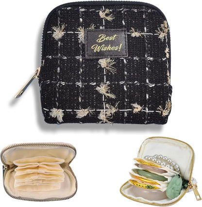 Jewelry Organizer Case, Small Travel Velvet Pouch, Portable (Olive Green) | Soft Velvet Jewelry Case, 6 Individual Pockets, Anti Tangling, Anti Scratching, Gift Box Packaging, Travel And Gift Use