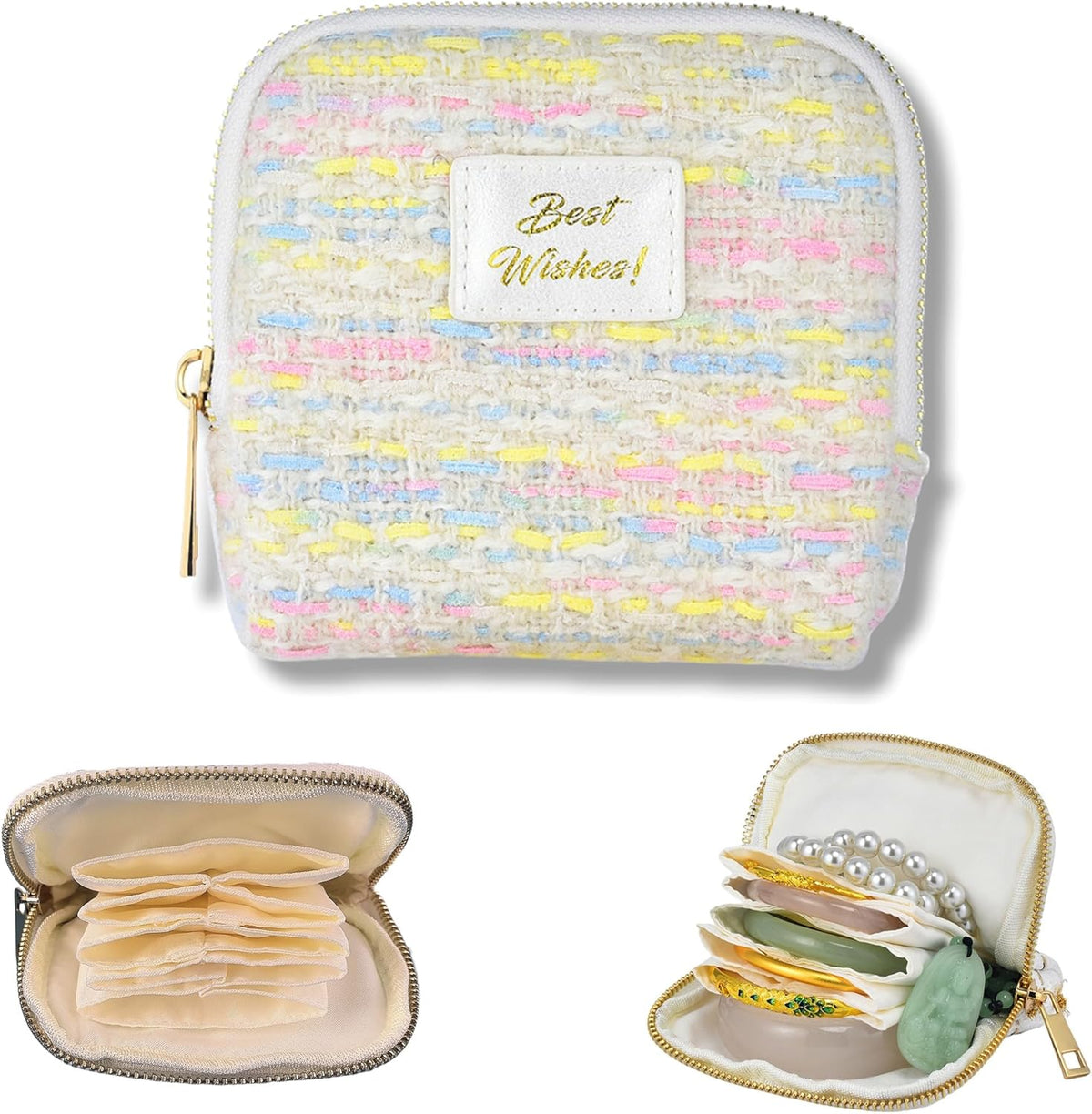 Jewelry Organizer Case, Small Travel Velvet Pouch, Portable (Olive Green) | Soft Velvet Jewelry Case, 6 Individual Pockets, Anti Tangling, Anti Scratching, Gift Box Packaging, Travel And Gift Use