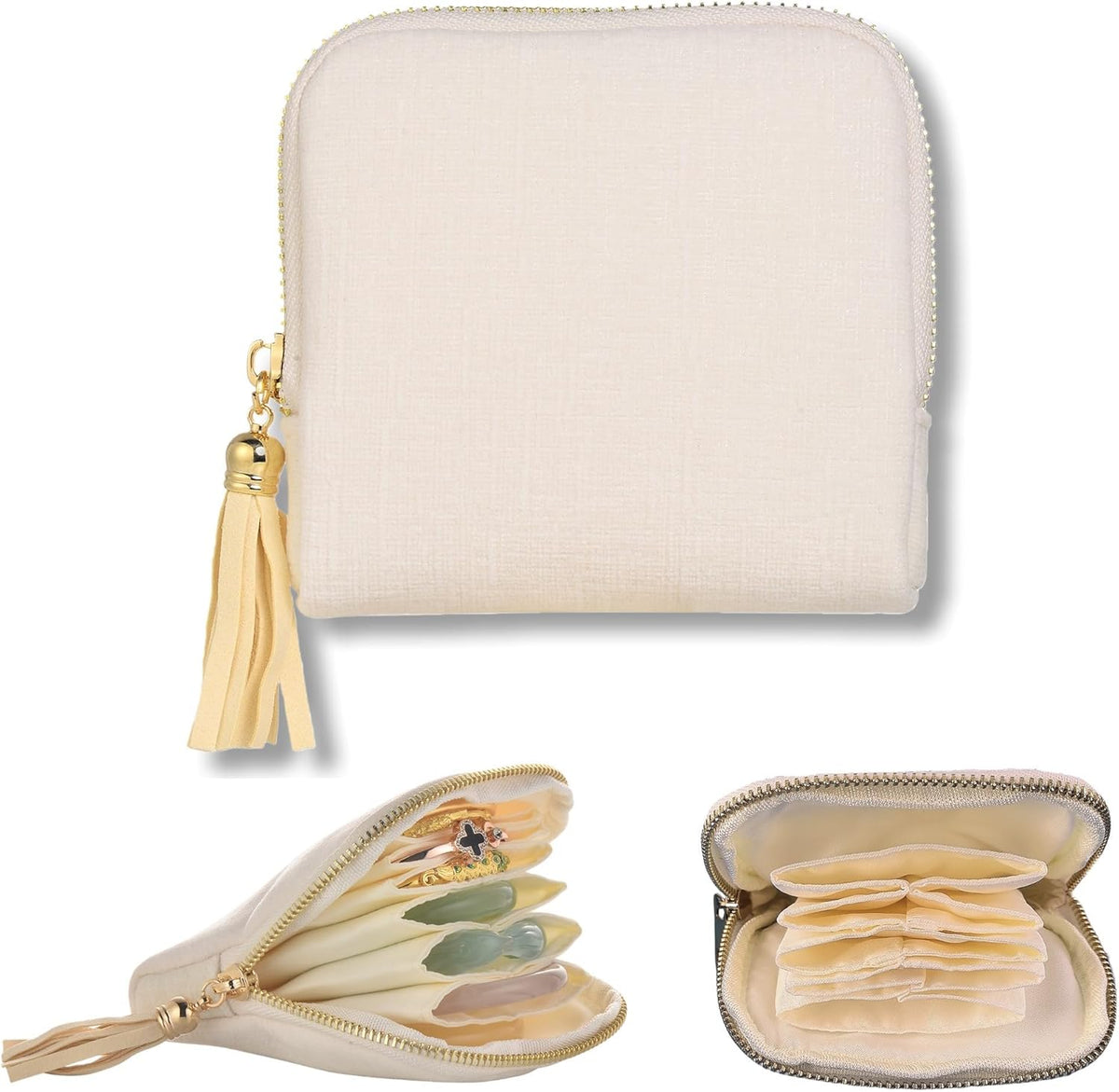 Jewelry Organizer Case, Small Travel Velvet Pouch, Portable (Olive Green) | Soft Velvet Jewelry Case, 6 Individual Pockets, Anti Tangling, Anti Scratching, Gift Box Packaging, Travel And Gift Use