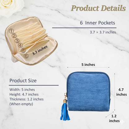 Jewelry Organizer Case, Small Travel Velvet Pouch, Portable (Olive Green) | Soft Velvet Jewelry Case, 6 Individual Pockets, Anti Tangling, Anti Scratching, Gift Box Packaging, Travel And Gift Use