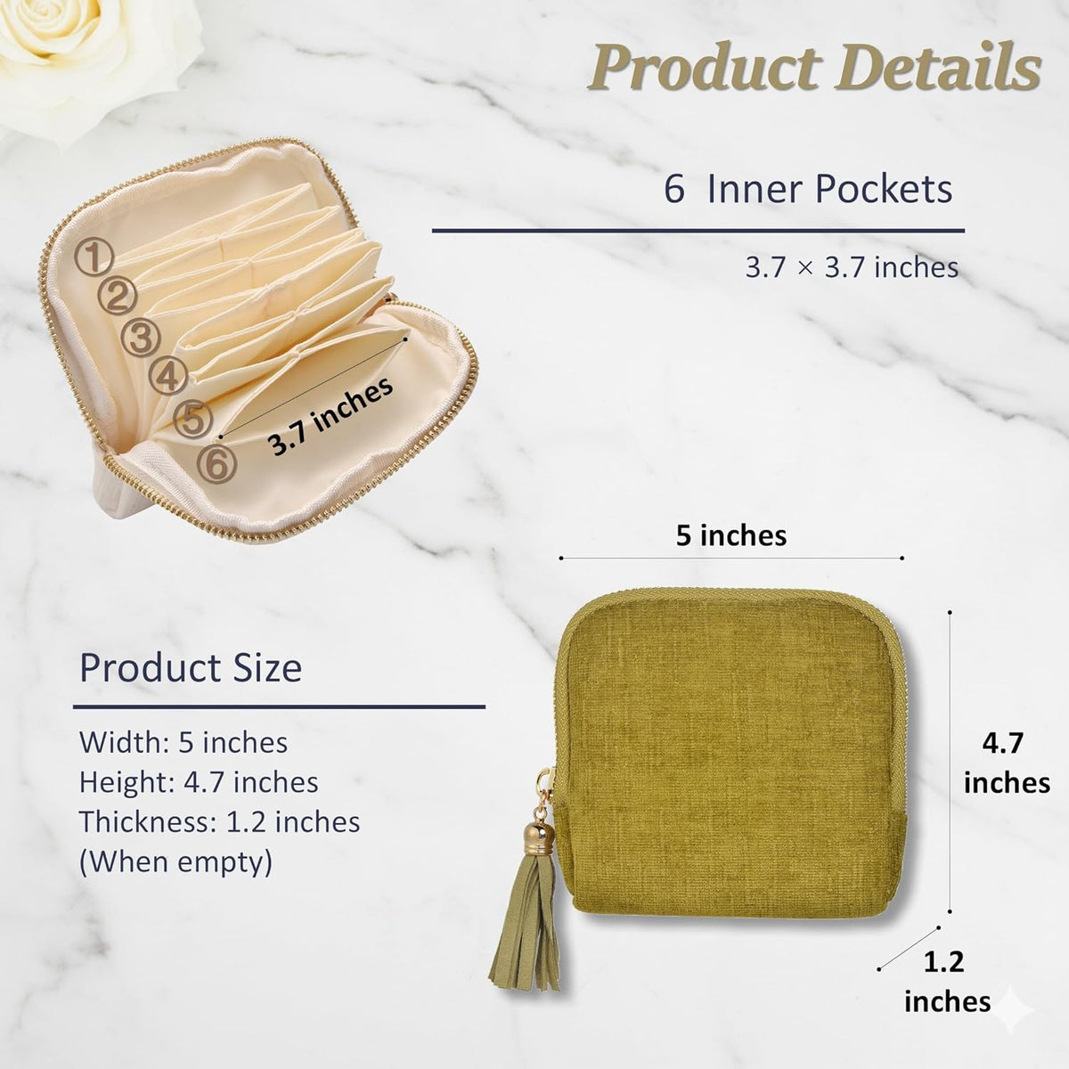 Jewelry Organizer Case, Small Travel Velvet Pouch, Portable (Olive Green) | Soft Velvet Jewelry Case, 6 Individual Pockets, Anti Tangling, Anti Scratching, Gift Box Packaging, Travel And Gift Use