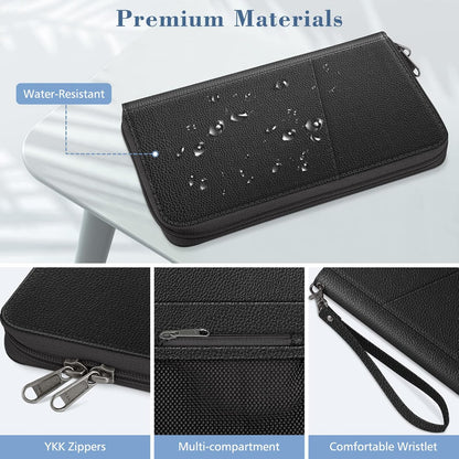 Family Passport Holder Wallet Travel Document Organizer Clutch Bag | RFID Blocking Credit Cards Case Cover for Women Men