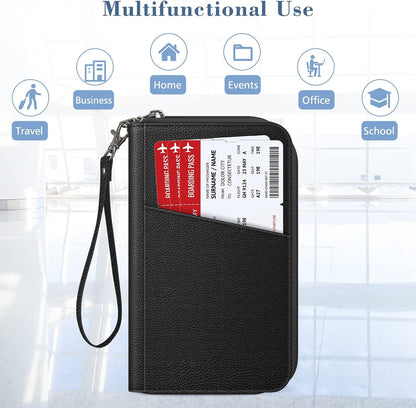 Family Passport Holder Wallet Travel Document Organizer Clutch Bag | RFID Blocking Credit Cards Case Cover for Women Men