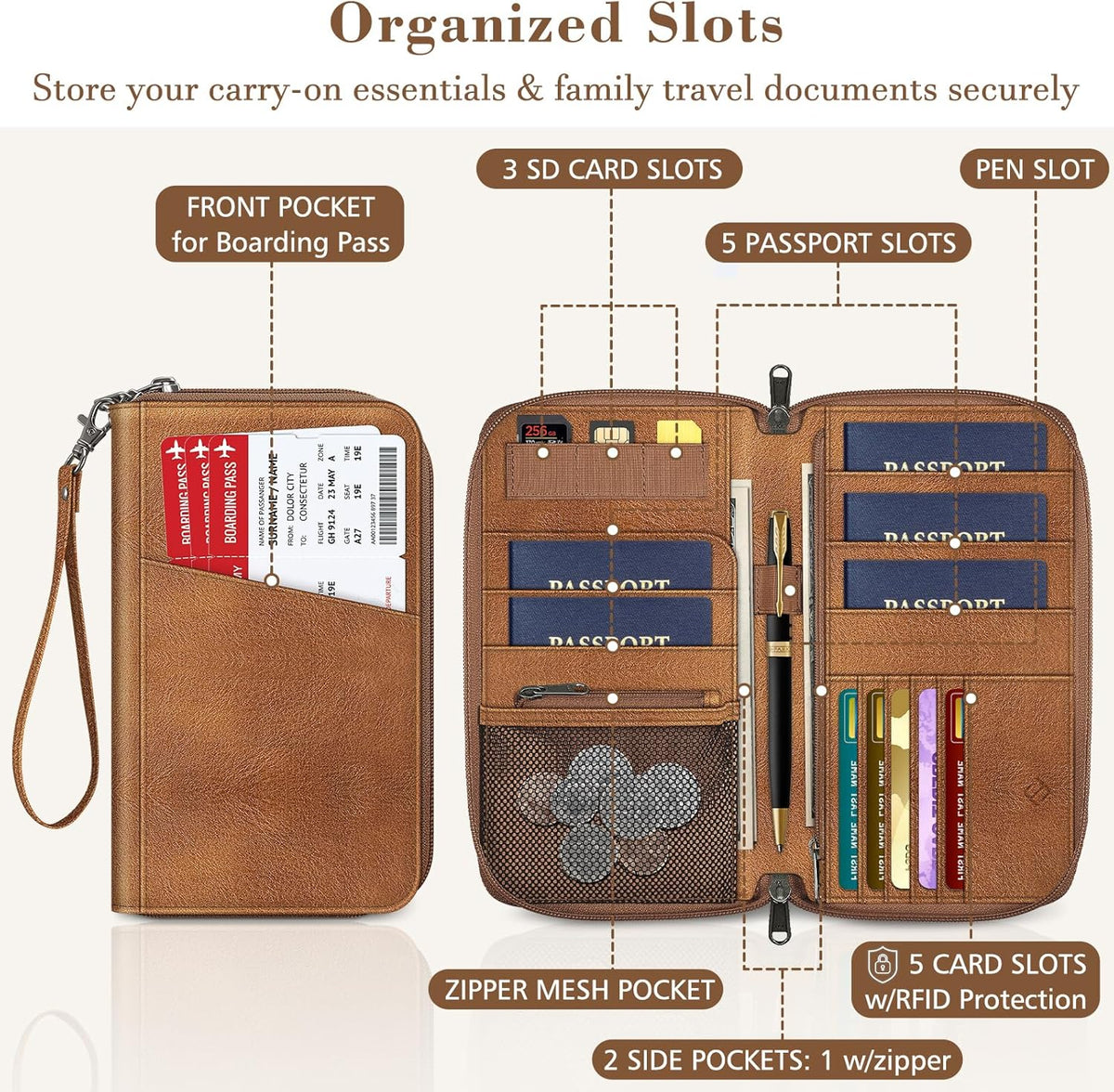 Family Passport Holder Wallet Travel Document Organizer Clutch Bag | RFID Blocking Credit Cards Case Cover for Women Men