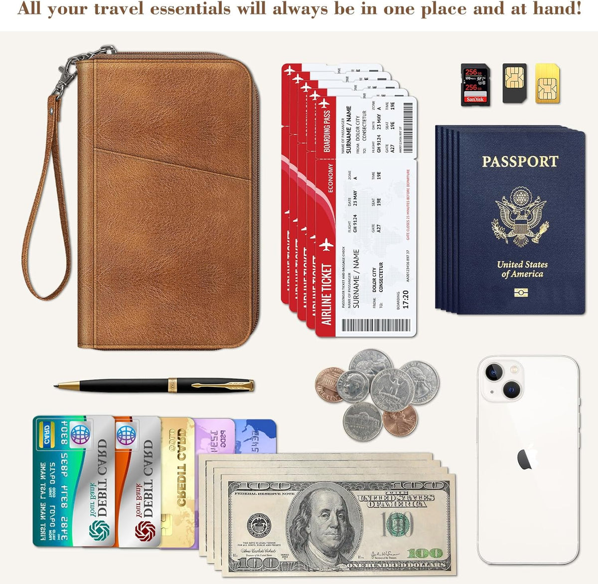 Family Passport Holder Wallet Travel Document Organizer Clutch Bag | RFID Blocking Credit Cards Case Cover for Women Men
