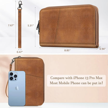 Family Passport Holder Wallet Travel Document Organizer Clutch Bag | RFID Blocking Credit Cards Case Cover for Women Men