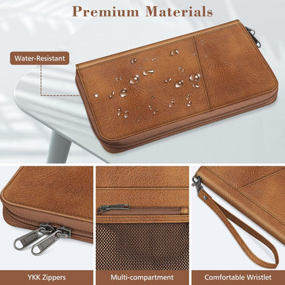 Family Passport Holder Wallet Travel Document Organizer Clutch Bag | RFID Blocking Credit Cards Case Cover for Women Men