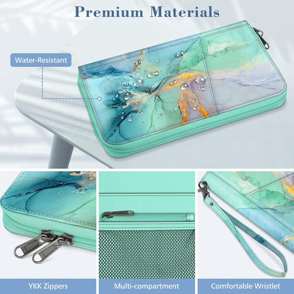 Family Passport Holder Wallet Travel Document Organizer Clutch Bag | RFID Blocking Credit Cards Case Cover for Women Men