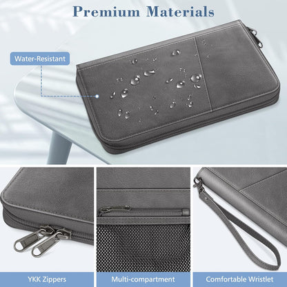 Family Passport Holder Wallet Travel Document Organizer Clutch Bag | RFID Blocking Credit Cards Case Cover for Women Men