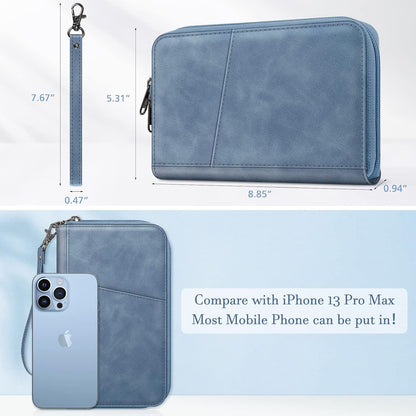 Family Passport Holder Wallet Travel Document Organizer Clutch Bag | RFID Blocking Credit Cards Case Cover for Women Men