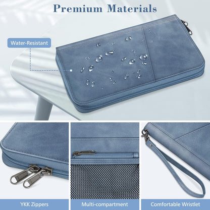 Family Passport Holder Wallet Travel Document Organizer Clutch Bag | RFID Blocking Credit Cards Case Cover for Women Men