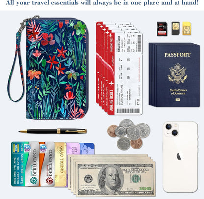 Family Passport Holder Wallet Travel Document Organizer Clutch Bag | RFID Blocking Credit Cards Case Cover for Women Men