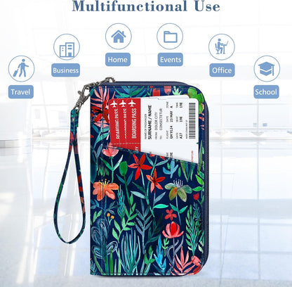 Family Passport Holder Wallet Travel Document Organizer Clutch Bag | RFID Blocking Credit Cards Case Cover for Women Men