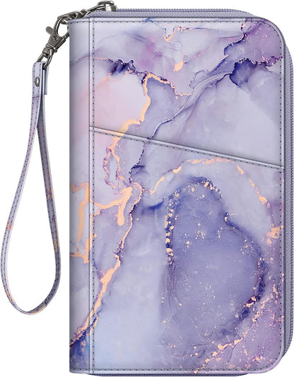 Family Passport Holder Wallet Travel Document Organizer Clutch Bag | RFID Blocking Credit Cards Case Cover for Women Men