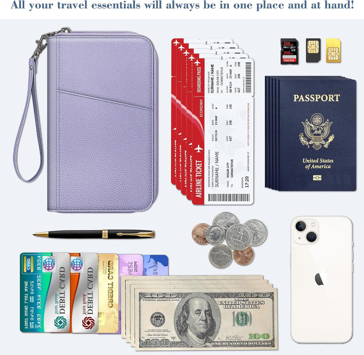 Family Passport Holder Wallet Travel Document Organizer Clutch Bag | RFID Blocking Credit Cards Case Cover for Women Men