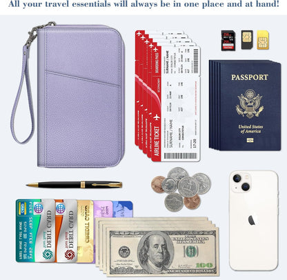 Family Passport Holder Wallet Travel Document Organizer Clutch Bag | RFID Blocking Credit Cards Case Cover for Women Men