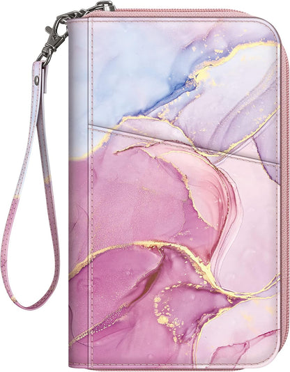 Family Passport Holder Wallet Travel Document Organizer Clutch Bag | RFID Blocking Credit Cards Case Cover for Women Men