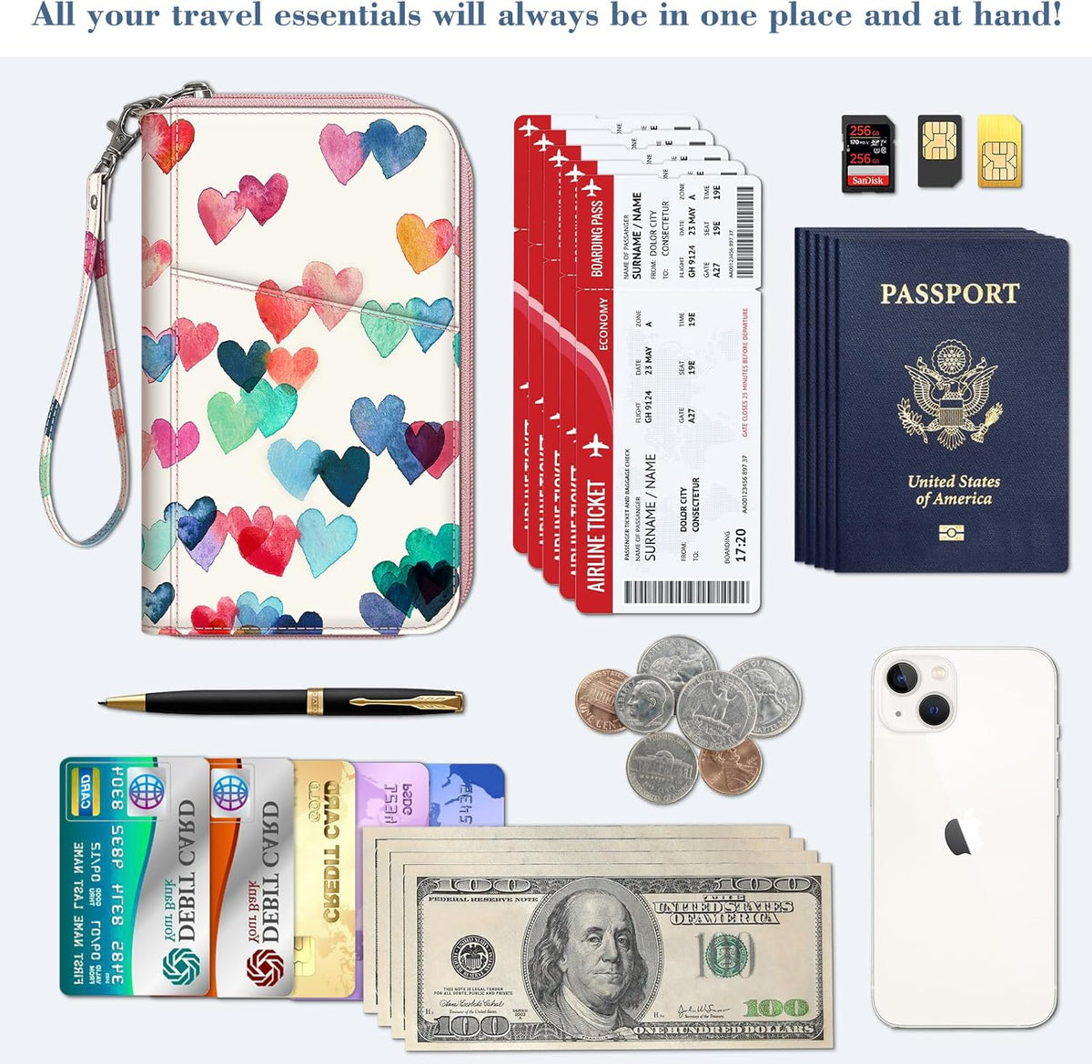 Family Passport Holder Wallet Travel Document Organizer Clutch Bag | RFID Blocking Credit Cards Case Cover for Women Men