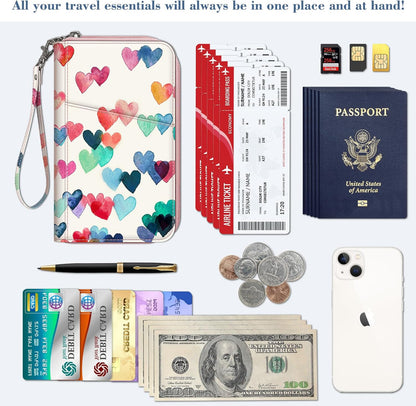 Family Passport Holder Wallet Travel Document Organizer Clutch Bag | RFID Blocking Credit Cards Case Cover for Women Men