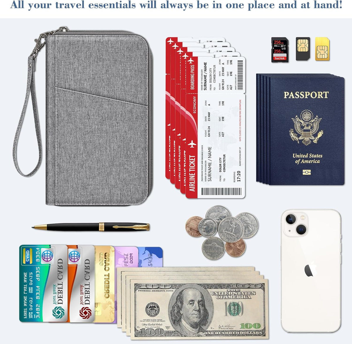Family Passport Holder Wallet Travel Document Organizer Clutch Bag | RFID Blocking Credit Cards Case Cover for Women Men