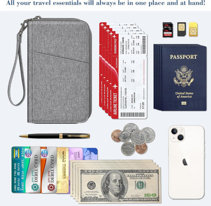 Family Passport Holder Wallet Travel Document Organizer Clutch Bag | RFID Blocking Credit Cards Case Cover for Women Men