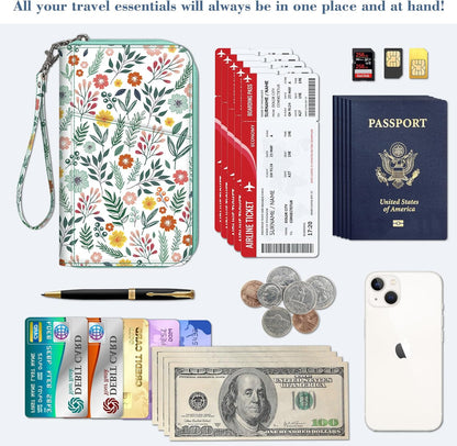 Family Passport Holder Wallet Travel Document Organizer Clutch Bag | RFID Blocking Credit Cards Case Cover for Women Men