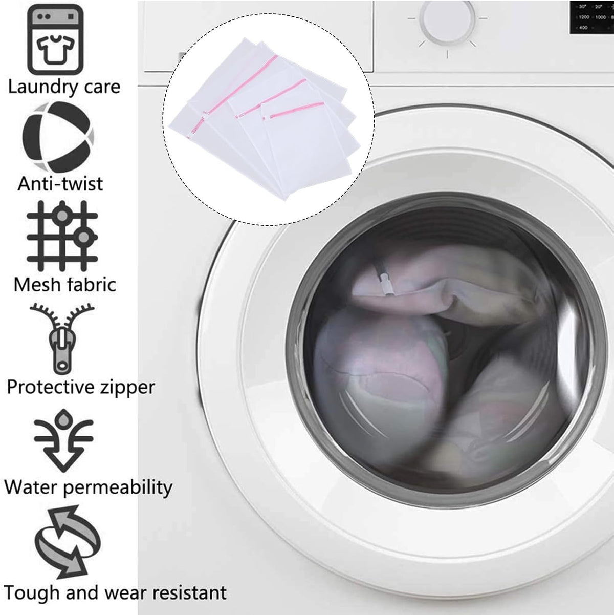 4pcs Fine Mesh Laundry Bags for Washing Bras and Delicates, Reusable Nylon Washer Laundry Pouches with Zipper Closure, Protective Underwear Organizers for Travel and Home