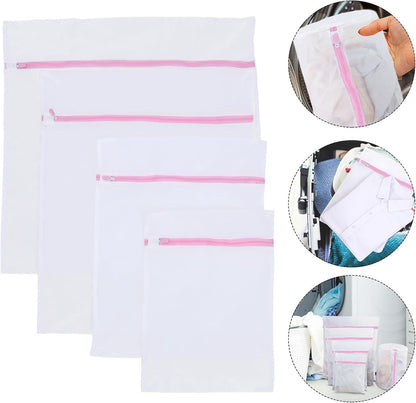 4pcs Fine Mesh Laundry Bags for Washing Bras and Delicates, Reusable Nylon Washer Laundry Pouches with Zipper Closure, Protective Underwear Organizers for Travel and Home