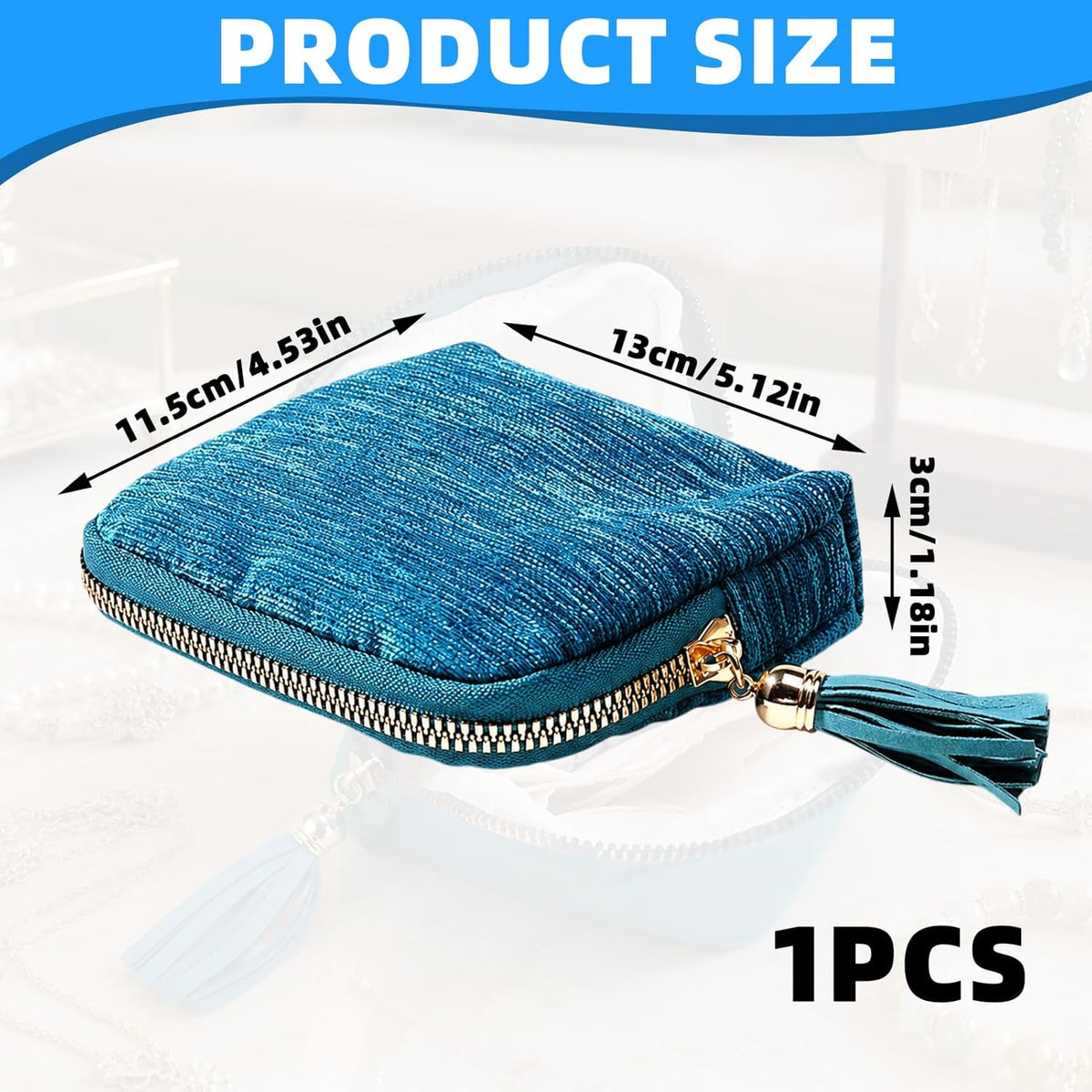1 PCS Peacock Blue Travel Jewelry Case Organizer, Portable Travel Jewelry Organizer, Jewelry Pouch for Journey Rings Crystal Bracelet Organizer with Tassel Zipper