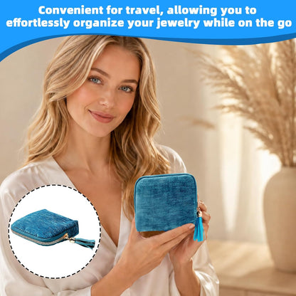 1 PCS Peacock Blue Travel Jewelry Case Organizer, Portable Travel Jewelry Organizer, Jewelry Pouch for Journey Rings Crystal Bracelet Organizer with Tassel Zipper
