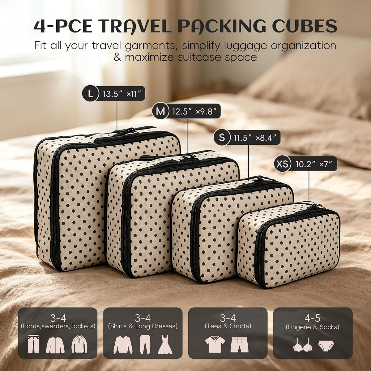 4 Set Compression Packing Cubes for Travel Essentials,Compressible Expandable Packing Cubes for Suitcase, Luggage Organizer Bags for Travel