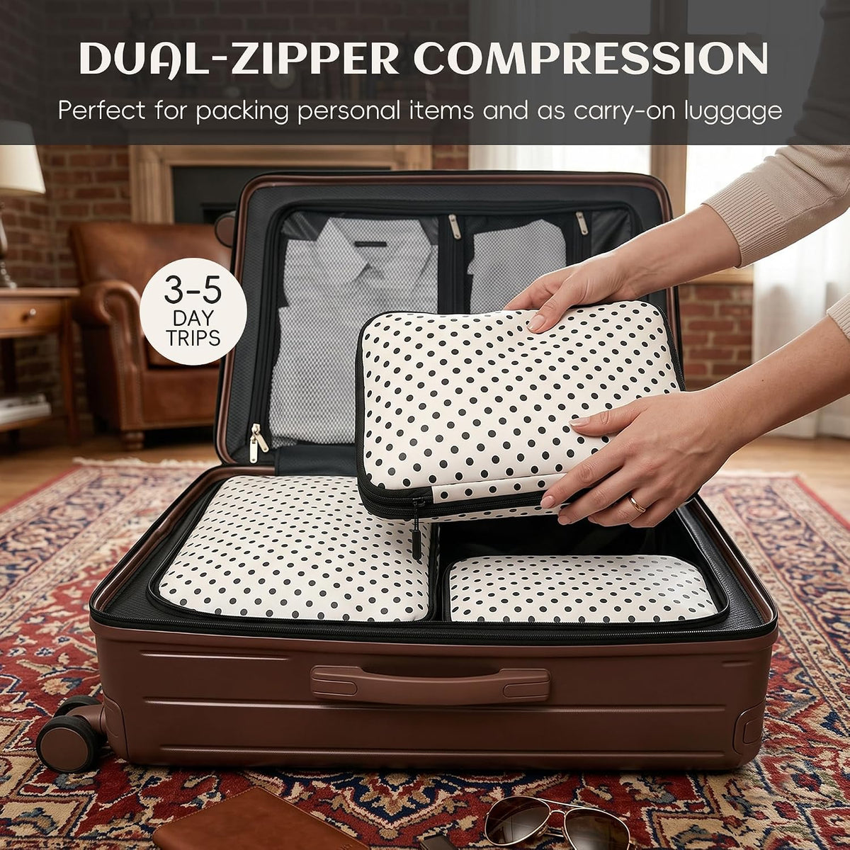4 Set Compression Packing Cubes for Travel Essentials,Compressible Expandable Packing Cubes for Suitcase, Luggage Organizer Bags for Travel