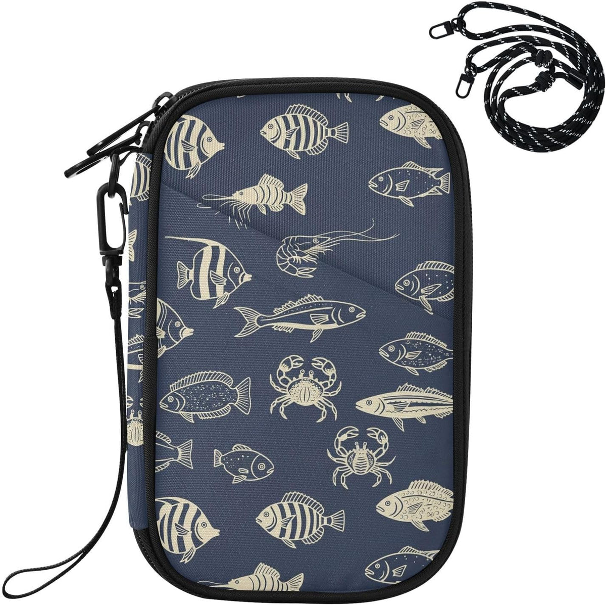 Fish Crab Family Passport Holder for Travel | Document Organizer with Detachable Strap Holds 5 Passports for Men Women, Portable Case for Vacation Trip
