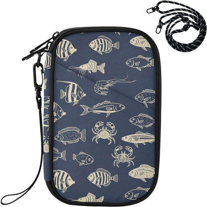 Fish Crab Family Passport Holder for Travel | Document Organizer with Detachable Strap Holds 5 Passports for Men Women, Portable Case for Vacation Trip