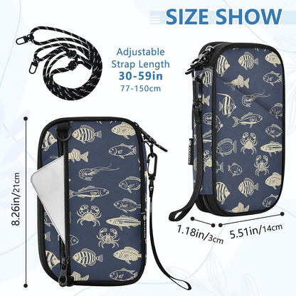 Fish Crab Family Passport Holder for Travel | Document Organizer with Detachable Strap Holds 5 Passports for Men Women, Portable Case for Vacation Trip