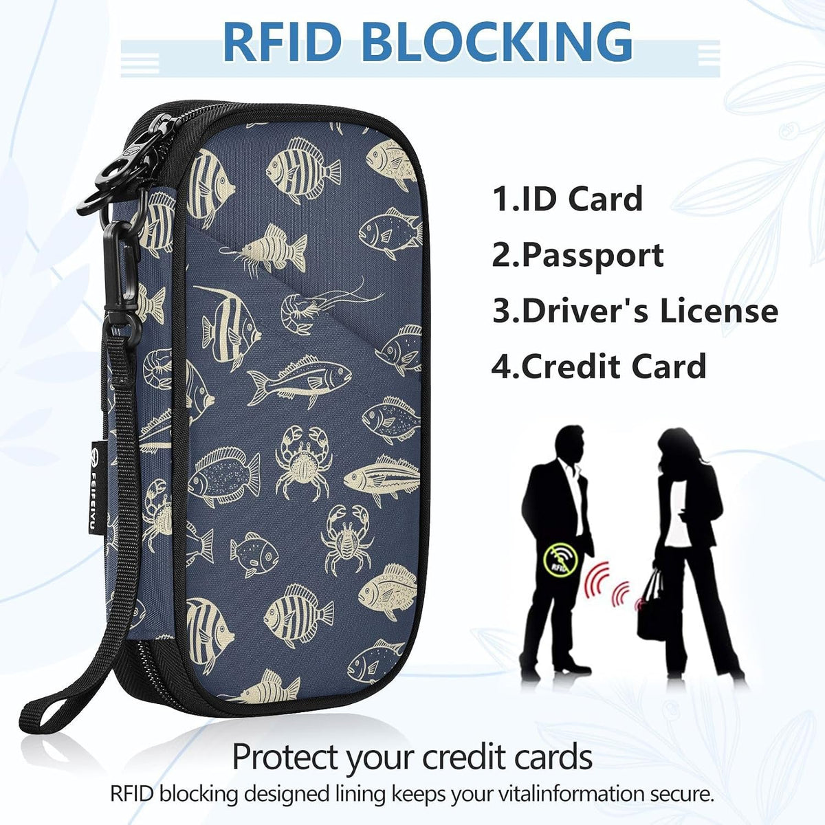 Fish Crab Family Passport Holder for Travel | Document Organizer with Detachable Strap Holds 5 Passports for Men Women, Portable Case for Vacation Trip
