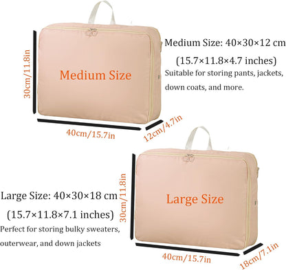Wardrobe Storage Bags with Self-Compressing Zipper Design, Travel Packing Cubes, Space Saving Clothes Storage Bags for Suitcase, Wardrobe, Business Trip (Beige,Travel Pack of 4)