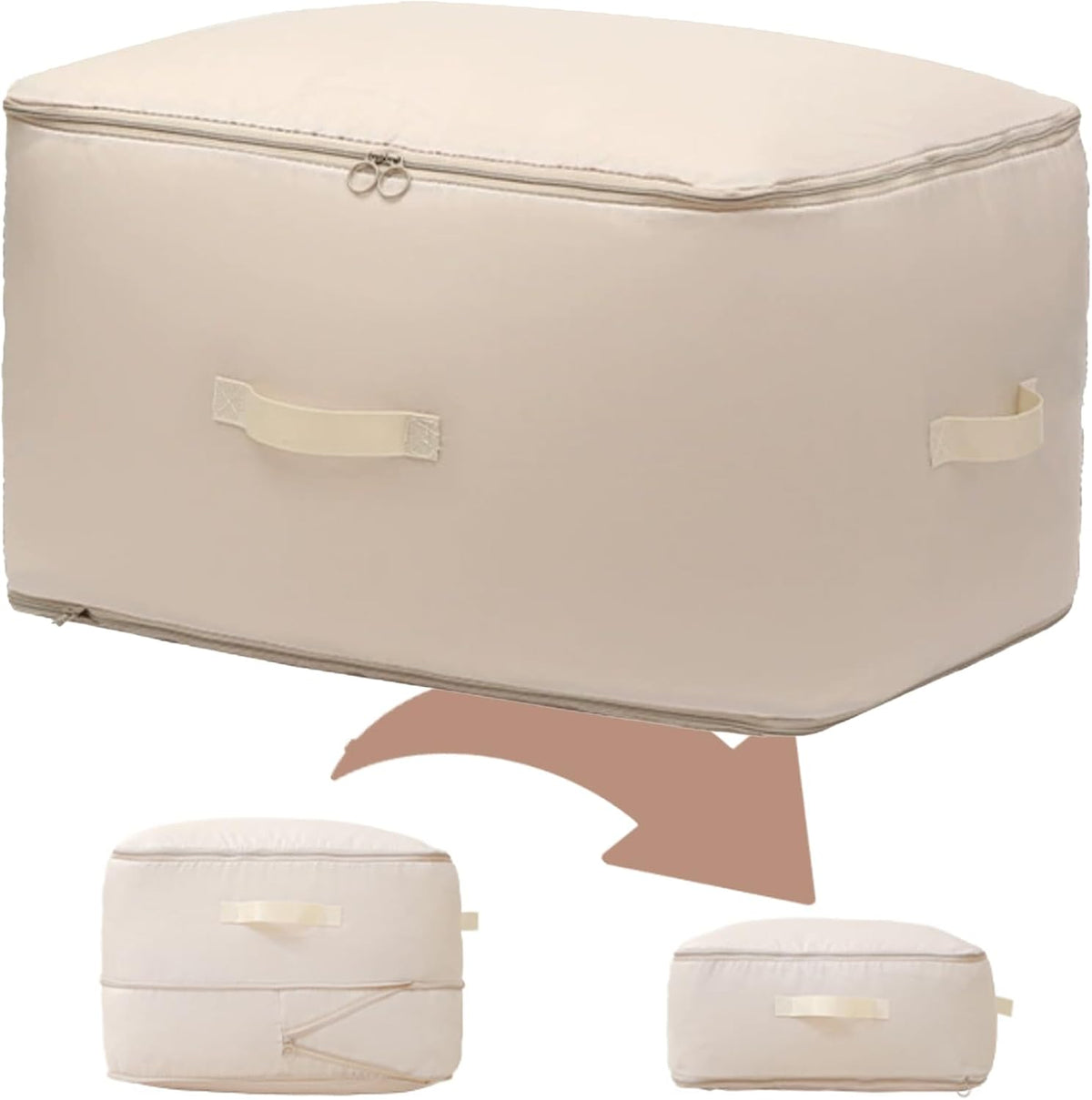 Wardrobe Storage Bags with Self-Compressing Zipper Design, Travel Packing Cubes, Space Saving Clothes Storage Bags for Suitcase, Wardrobe, Business Trip (Beige,Travel Pack of 4)