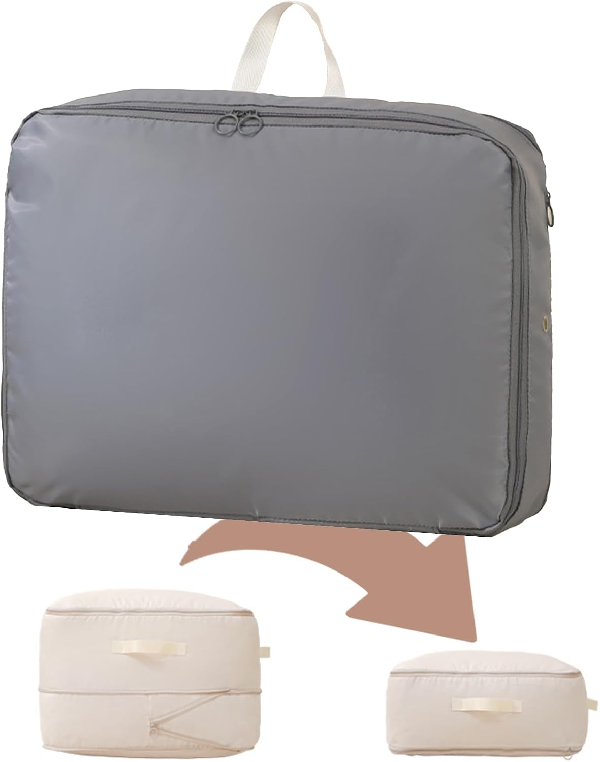 Wardrobe Storage Bags with Self-Compressing Zipper Design, Travel Packing Cubes, Space Saving Clothes Storage Bags for Suitcase, Wardrobe, Business Trip (Beige,Travel Pack of 4)