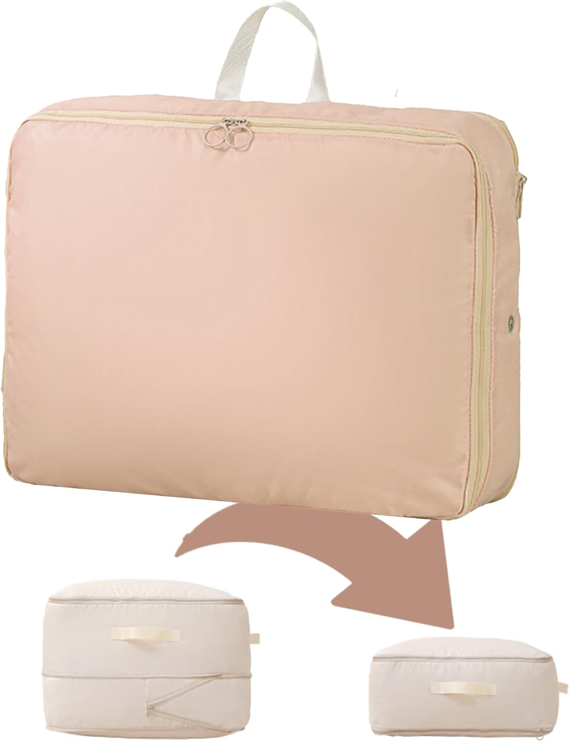 Wardrobe Storage Bags with Self-Compressing Zipper Design, Travel Packing Cubes, Space Saving Clothes Storage Bags for Suitcase, Wardrobe, Business Trip (Beige,Travel Pack of 4)
