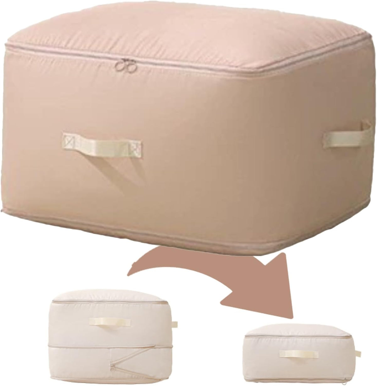 Wardrobe Storage Bags with Self-Compressing Zipper Design, Travel Packing Cubes, Space Saving Clothes Storage Bags for Suitcase, Wardrobe, Business Trip (Beige,Travel Pack of 4)