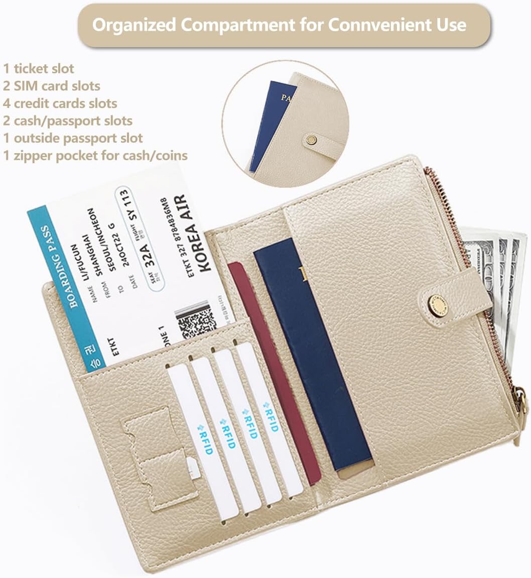 Slim RFID Blocking Passport Holder Wallet,PU Leather Travel Card Organizer,Lightweight Passport Case for Women Men (Black)