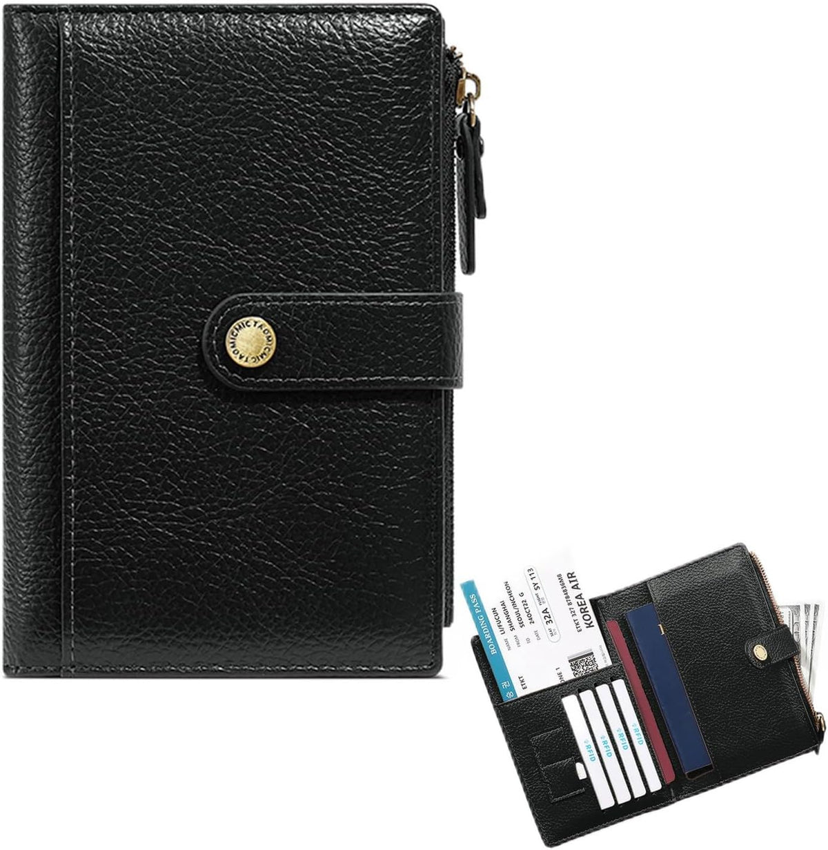 Slim RFID Blocking Passport Holder Wallet,PU Leather Travel Card Organizer,Lightweight Passport Case for Women Men (Black)